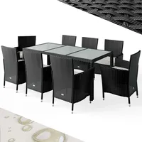 CASARIA CASARIA® Gartenmöbel Set 17-TLG. mit Tisch 190x90cm 8er Stühle 160kg belastbar Auflagen Wetterfest Stapelbar Polyrattan Schwarz Balkon Terrassen... Möbel