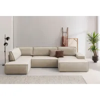 Home affaire Wohnlandschaft SHERWOOD XXL 329 cm, U-Form, Schlafsofa, Schlaffunktion m. Bettkasten (194x139 cm), Cord, Vintage, Samtvelours weiß