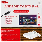 FTE Streaming Boxen Android TV Box R 4k mit TV-Dongle, Satelliten TV, Kabel TV, Terrestrisches TV