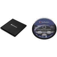 Verbatim External Slimline USB 3.0 Blu-ray und MDisc Brenner, externes Laufwerk, schnelle Datensicherung, mit Nero Burn & Archive,