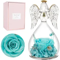 luxuskollektion Rose Ewige Engel Figur Glaskuppel Geschenk Mutter Oma Hellblau