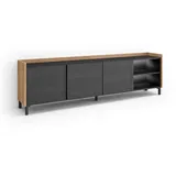 SKRAUT HOME Lowboard 207x61 cm Schwarz Eiche Holzwerkstoff