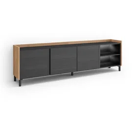 SKRAUT HOME Lowboard 207x61 cm Schwarz Eiche Holzwerkstoff