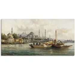 Wandbild ARTLAND "Handelsschiffe vor Hagia Sophia", blau (farbe bild(er): blau), B:40cm H:20cm, Canvas, Leinwand, Bilder, als Leinwandbild, Poster, Wandaufkleber in verschied. Größen