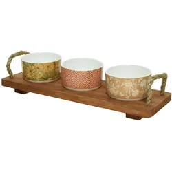 MARELIDA Tapas Set Servierset Servierplatte mit 3 Schalen Dipschalen Porzellan Fingerfood