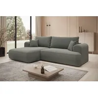thematys Ecksofa mit Schlaffunktion und Bettkasten, L-Form, Cord und Bouclé + 2 Kissen, 260 x 165cm - Luxus Couch mit Bettfunktion mit Bonnellfedern grau