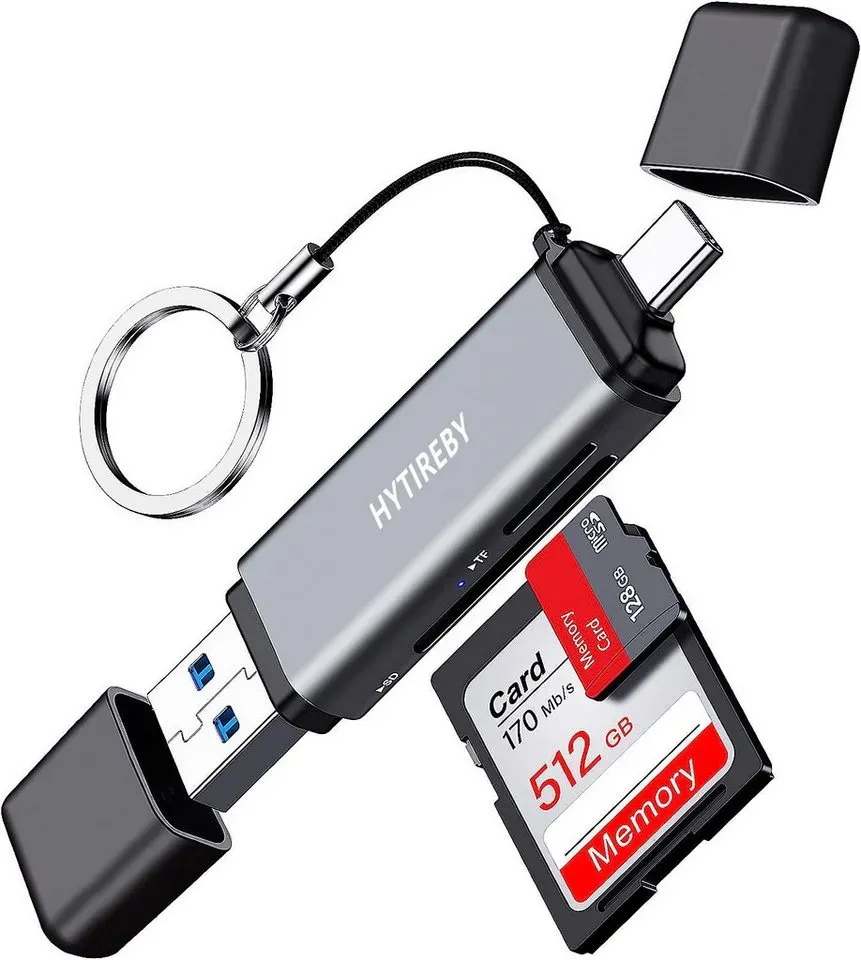 HYTIREBY SD Kartenleser, Dual Stecker USB 3.0/USB C, Highspeed OTG Adapter Smartphone-Adapter Standard-USB, USB 3.0 Typ A zu USB-C, für SD/MMC/Micro SD/TF/SDXC/SDHC/Micro SDHC/Micro SDXC grau
