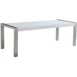 Beliani Esstisch Weiß mit Silber 90 cm Edelstahl Glänzend Gebürstet Rechteckig Elegant Modern - Weiß