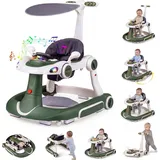 COSTWAY 7 in 1 Lauflernhilfe, Lauflerwagen mit Verdeck, Baby Walker mit Spielboard, Musik, Licht & Rädern, Gehfrei Baby ab 6 Monaten, Grün - Grün