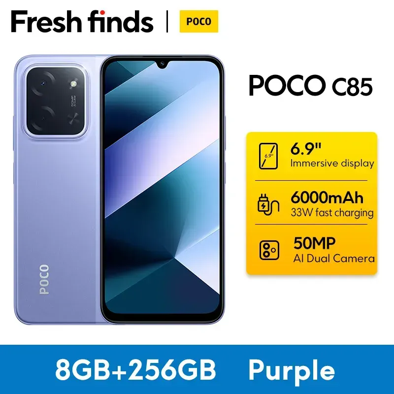 【Weltpremiere】POCO C85 Global Version Smartphone 128/256 GB Helio G81-Ultra 6000 mAh Akku 6,9-Zoll-Display 50 MP Kamera 33 W NFC