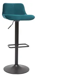 miliboo Barhocker 360° drehbar höhenverstellbar 2er Set  aus Petrolblauem Stoff mit Samteffekt Schwarz