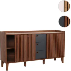 Sideboard HWC-M48, Kommode, Schiebet√or Staufach, Mango-Massivholz MDF 81x150x40cm ~ Walnuss-Optik, Schubladen dunkelgrau