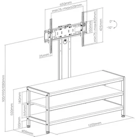 pro.tec Stockholm TV-Rack 120x40x50cm Schwarz/Eiche Matt/Stahl