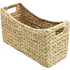 Relaxdays Zeitungsständer, Wasserhyazinthe, Eisenrahmen, HxBxT: 25 x 43 x 17 cm, Flechtkorb mit Tragegriffen, Natur