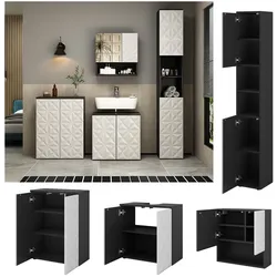Vicco Badmöbel-Set Badezimmer-Möbel Bad-Schrank Edge Schwarz Weiß modern Badezimmerschrank Waschbeckenunterschrank Spiegelschrank Hochschrank Badezimmerkommode