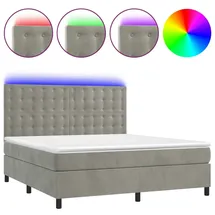 vidaXL Boxspringbett mit Matratze & LED Hellgrau 160x200 cm Samt