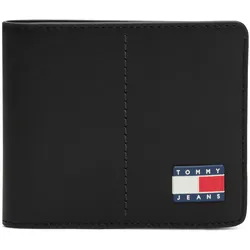 Geldbörse TOMMY JEANS "TJM HERITAGE LEATHER CC WALLET", schwarz, Leder, Textil, Lederimitat, Basic,casual, Kleinlederwaren, Men Geldbeutel, Portemonnaie mit Tommy Jeans Flagge