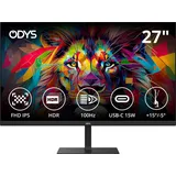 Odys i27 Monitor - 27-Zoll-Bildschirm im rahmenlosen Design, Full HD, 100 Hz, mit HDR, IPS Panel, FreeSync, HDMI, USB-C, 3,5mm Audio