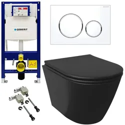 Alpenberger Wand WC Vorwandelement Komplettset | Spülrandloses Hänge WC mit Geberit Spülkasten, Duofix Bausatz, Betätigungsplatte | Klo mit WC Sitz