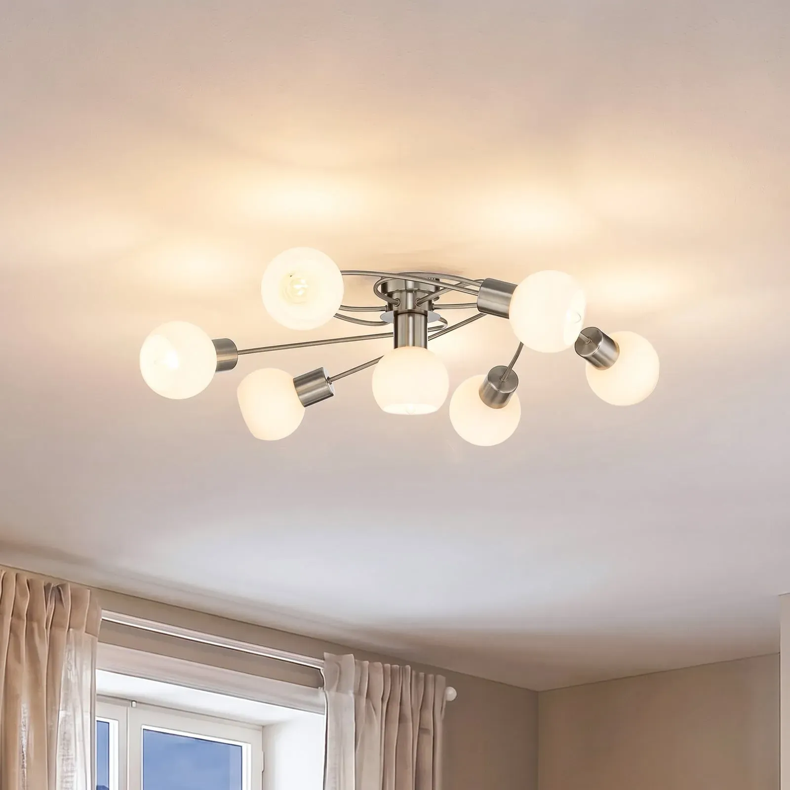 Deckenleuchte Lindby, Ciala, dimmbar, Metallisch, für Wohnzimmer, Glas, Modern - 17.5