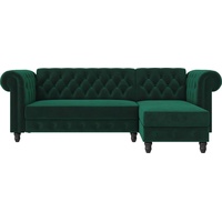 Dorel Home Ecksofa Felix, L-Form, 241 cm (Liegefl.108x195 cm), Recamiere tauschbar, verstellb. Rückenlehne, Bett-Funktion, Velours, Kunstleder, Vintage grün