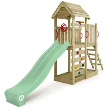 Wickey Spielturm JoyFlyer mit Rutsche, Kletterturm mit Sandkasten, Leiter & Spiel-Zubehör - pastellgrün