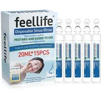 FEELLIFE Inhalationslösung 0.9% Nacl Nasendusche Meerwasser Kochsalzlösung, Nasenspülsalz Nasenspülung Salzlösung für Inhalationsgerät Inhalator 20ml x 15 Stück