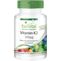 Fairvital | Vitamin K2 MK-7 200μg - HOCHDOSIERT - Menaquinon MK-7 - natürlich & fermentiert aus Natto - VEGAN - 120 Tabletten