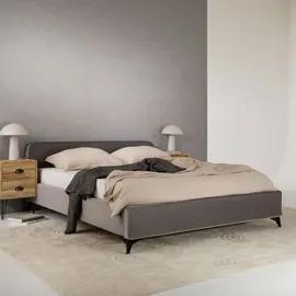 Idimex Polsterbett LAVORO Einzelbett 140x200, grau - Bett mit Lattenrost und Samtstoffbezug, Bettgestell mit gepolstertem Kopfteil, modernes Design, Robus... - Grau