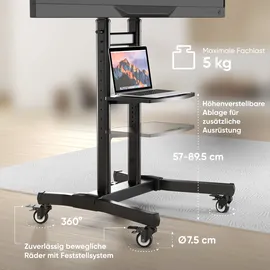 ONKRON TV Ständer rollbar für 50-90 Zoll Fernseher bis zu 90 kg, neigbar, Schwarz TS1891-B