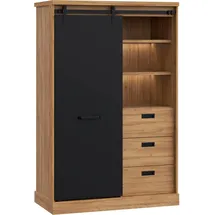 Forte KASZIMIRO Sideboard mit 3 Schubladen und 1 Tür, Holzwerkstoff, Waterford Eiche/Schwarz, B x H x T: 103,4 x 160,2 x 52 cm