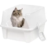 Iris Ohyama Katzenklo mit Schaufel, bis 7 kg, Weiß, offen, ohne Deckel, Katzentoilette, hoher abnehmbarer Rand, Für große Katzen, Kätzchen, Toilet,