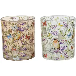 Decoris 1 Teelichthalter Glas 9cm Teelichtglas Blumenmotiv Tischdeko Kerzenglas Glas Teelichter Windlicht Kerzenhalter Dekoglas Windlichtglas Transparent
