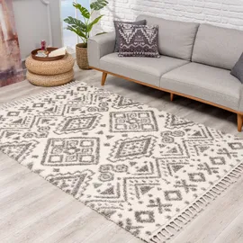 Carpet City Hochflor-Teppich CARPET CITY "Pulpy 541" Gr. 5, beige (creme), B:240cm H:30mm L:340cm, Kunstfaser, Teppiche, Fransenteppich, besonders weich, mit Fransen, Ethno Look
