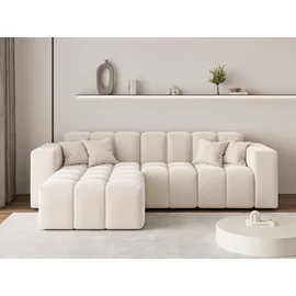 GRAINGOLD Ecksofa L-Form Loopo Links) - Moderne Ecksofa, Wohnzimmer, Velour, 3-Sitzer, Eckcouch, Creme, (Komodo 10) - Beige