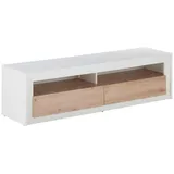 Stolkom TV Lowboard PATTI, 150 x 41 cm - 2 Klappen - Artisan Eiche Dekor Weiß matt - mit LED-Beleuchtung