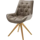 DELIFE Polsterstuhl Taimi-Flex, Holzgestell kantig Natur Mikrofaser Taupe Vintage grau 57 cm x 86 cm x 60 cm