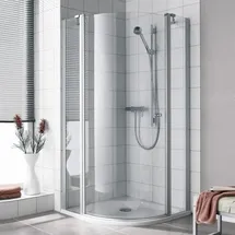Kermi Ibiza 2000 Viertelkreis-Duschkabine mit Drehtür links 90 x 185 cm Silber ESG klar I2S3L090181AK
