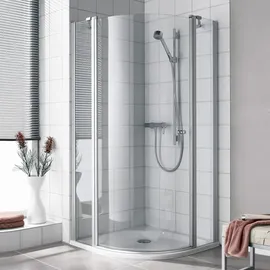 Kermi Ibiza 2000 Viertelkreis-Duschkabine mit Drehtür links 90 x 185 cm Silber ESG klar I2S3L090181AK