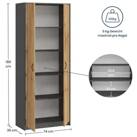 home collective Kleiderschrank 74 x 180 x 0 cm Anthrazit/Eiche