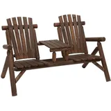 Zweisitzige Terrasbank aus Eichenholz - Adirondack-Stil - mit Tisch und Armlehnen - für Balkon und Terras - 157 x 88 x 103 cm - braun - Braun
