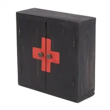 DESIGN DELIGHTS Design, DELIGHTS Wandregal MEDIZINSCHRANK Medic 35 | 35x35x13cm (HxBxT), Mahagoni Wandschrank im Shabby Chick Arzneischrank, Erste Hilfe Schrank aus Holz | Farbe: 04 schwarz-Natur