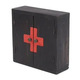 DESIGN DELIGHTS Design, DELIGHTS Wandregal MEDIZINSCHRANK Medic 35 | 35x35x13cm (HxBxT), Mahagoni Wandschrank im Shabby Chick Arzneischrank, Erste Hilfe Schrank aus Holz | Farbe: 04 schwarz-Natur