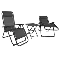 Lex 3 tlg. Relax Set Sessel m. Kopfkissen Tisch Gartenstuhl Gartenmöbel Liegesessel schwarz/grau : Schwarz/Grau