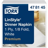 Tork 478145 Linstyle Premium Dinnerservietten Weiß 1/8-Falz / Papierservietten stoffähnlich und saugfähig / 1-lagig / Premium Qualität / 12 x 50 (600) Airlaid-Servietten / 39 x 40 cm (B x L)