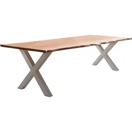 Home Affaire Esstisch HOME AFFAIRE "Manhattan", beige (natur, weiß, natur), B:220cm H:77cm T:100cm, Tische, Esstisch, mit Massivholzplatte Akazie lackiert, Baumkantentisch im Landhaus Stil