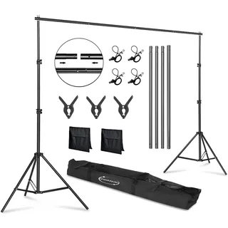 ShowMaven Hintergrundständer, 2 x 3 m, verstellbarer Fotohintergrundständer mit Tragetasche für Fotografie, Foto, Video-Studio, Babyparty, Geburtstagsparty (2 x 3 m)