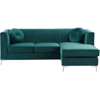 BELIANI Ecksofa Grün aus Samtstoff L-Förmig Linksseitig mit Zierkissen Wohnzimmer Modernes Design - Grün/Silber