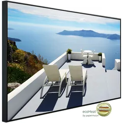 PAPERMOON Infrarotheizung "Terrasse mit Meerblick auf Santorin", bunt (kunstmotiv im aluminiumrahmen), B/H/T: 120cm x 90cm x 3cm, 1200 W, Heizkörper, sehr angenehme Strahlungswärme