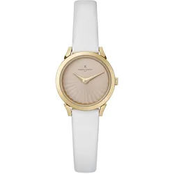 Pierre Cardin Damen Armband-Uhr Zweizeiger-Uhr analoge Quarz-Uhr mit Leder-Armband 3ATM 27mm CPI.2509 Weiß/Gold - One-Size